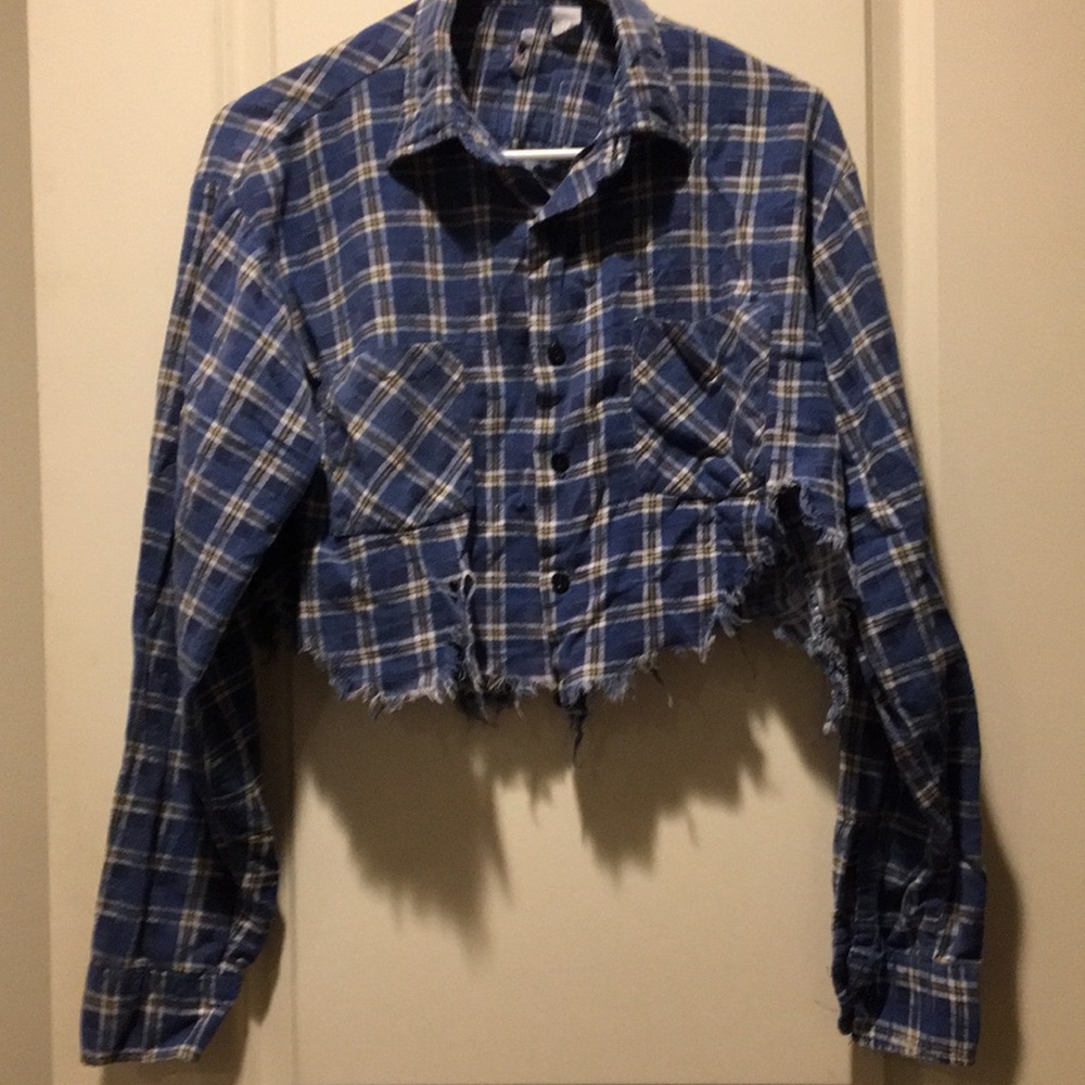 Patchwork Distress Crop Button Down Flannel Lg Sl… - image 7